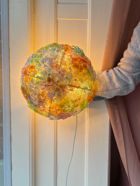 Vintage multi-coloured Murano flower ceiling/wall lamp (D33)