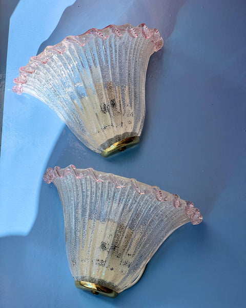 Vintage pink/clear Murano shell wall lamp