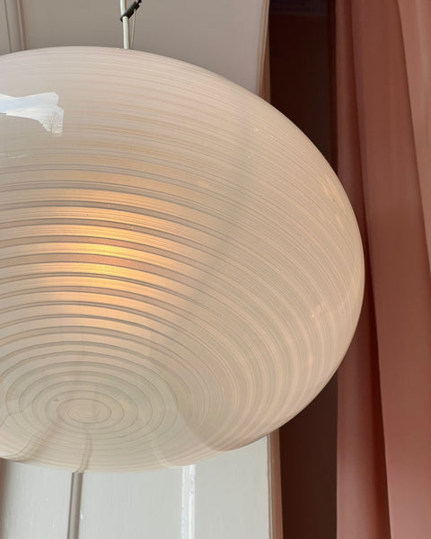 Large vintage oval white / blurred swirl Murano ceiling lamp (D45)