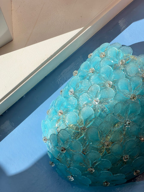 Vintage blue Murano flower wall lamp