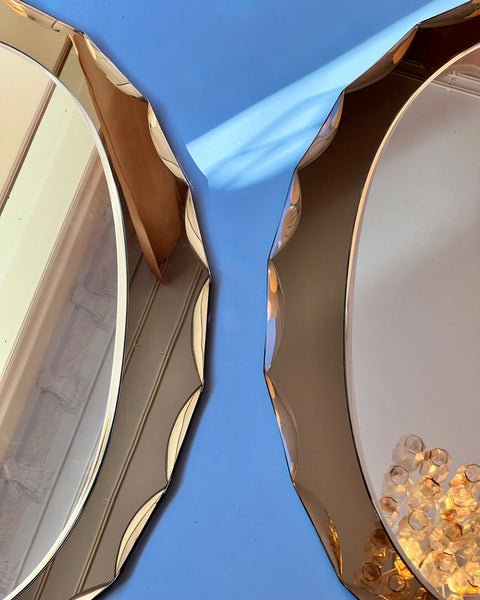 Vintage Italian mirror with brown facetted frame