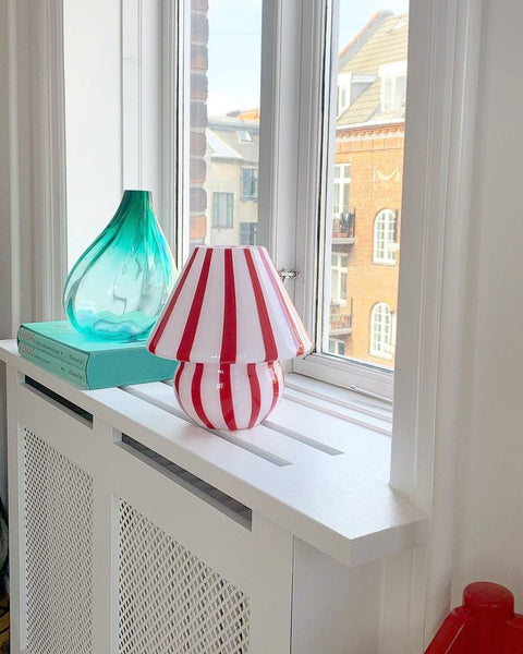 Mushroom table lamp - Red vertical stripes