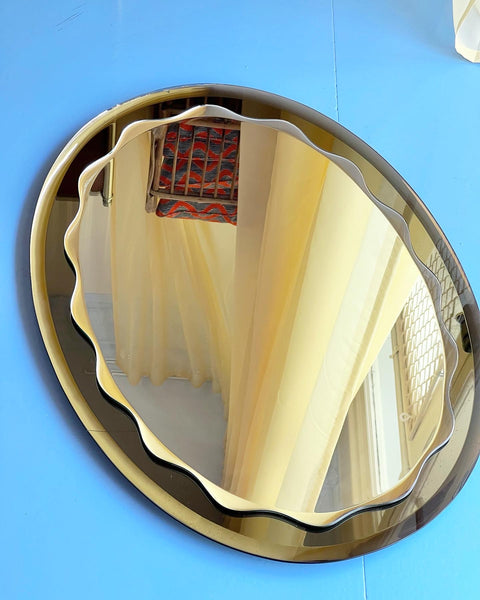 Vintage Italian mirror with smoked brown scalloped frame