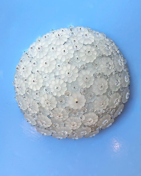 Vintage opal white Murano flower ceiling/wall lamp