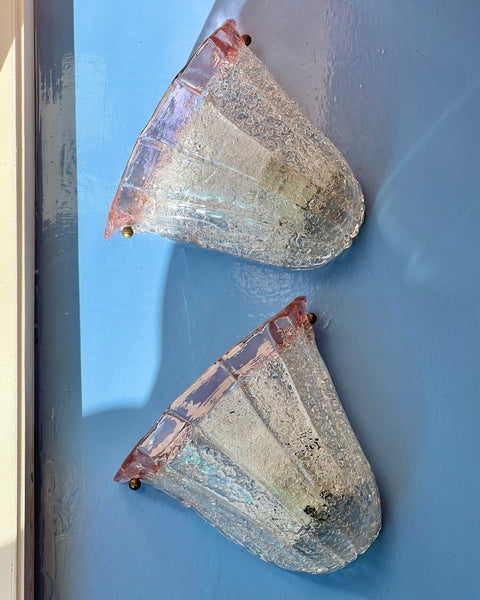 Vintage pink/clear Murano shell wall lamp
