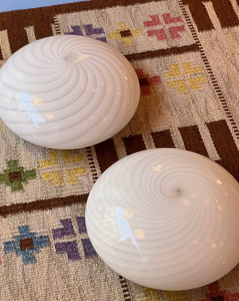 Vintage Murano white swirl ceiling/wall lamp (D40)