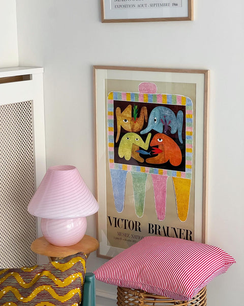 Vintage bubblegum pink Murano mushroom table lamp - Large