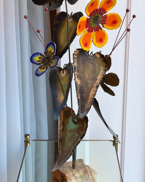 Vintage Curtis Jere enamel flower bouquet sculpture