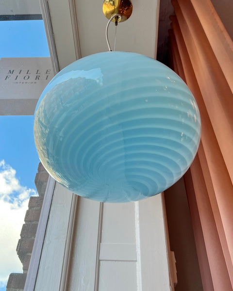 Vintage Murano oval blue swirl ceiling lamp (D40)