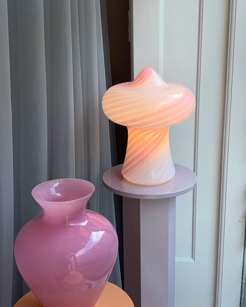 Vintage pink/white Murano mushroom table lamp