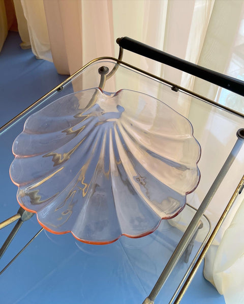 Vintage peach/clear Murano shell dish/bowl