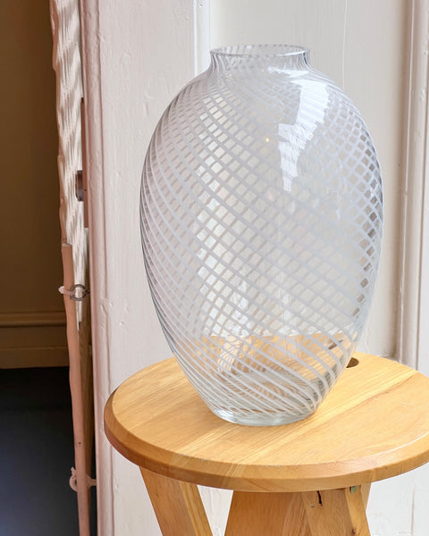 Vintage white/clear swirl Murano vase