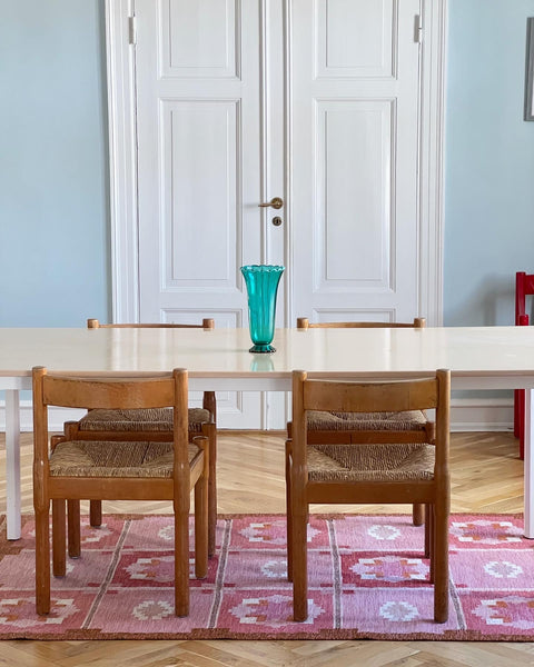 Vintage pink flat weave rug by Ingegerd Silow (IS)