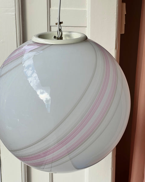Vintage Murano light pink/white swirl ceiling lamp (D35)