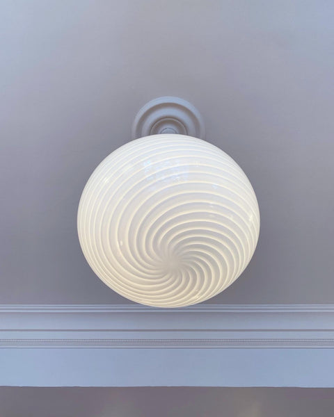 Vintage Murano oval white swirl ceiling lamp (D40)