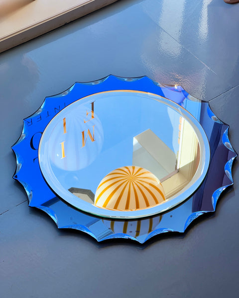 Vintage Italian round mirror with blue mirror frame