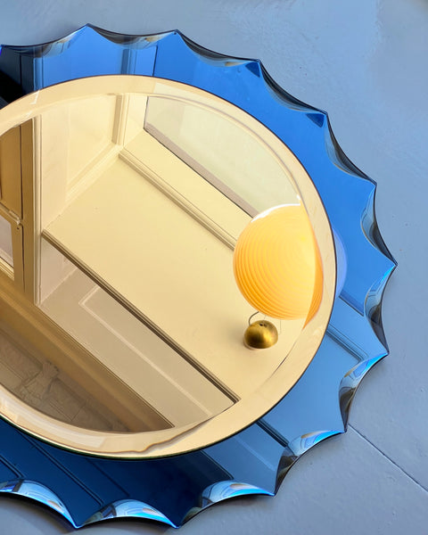 Vintage Italian round mirror with blue mirror frame