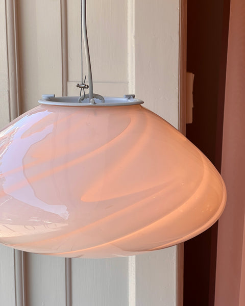 Vintage Murano oval light pink swirl ceiling lamp (D40)