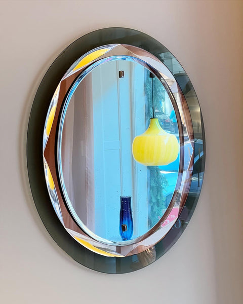 Vintage mirror with rosegold and green glass double frame