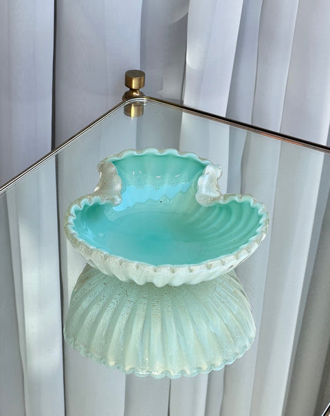 Vintage Murano turquoise/golden shell bowl