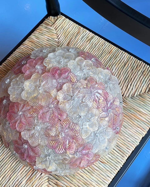 Vintage pink/white Murano flower ceiling/wall lamp (D34)