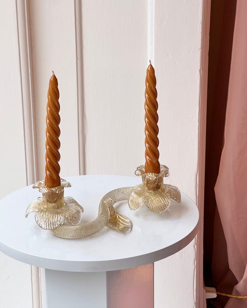 Vintage Murano golden flower candle holders