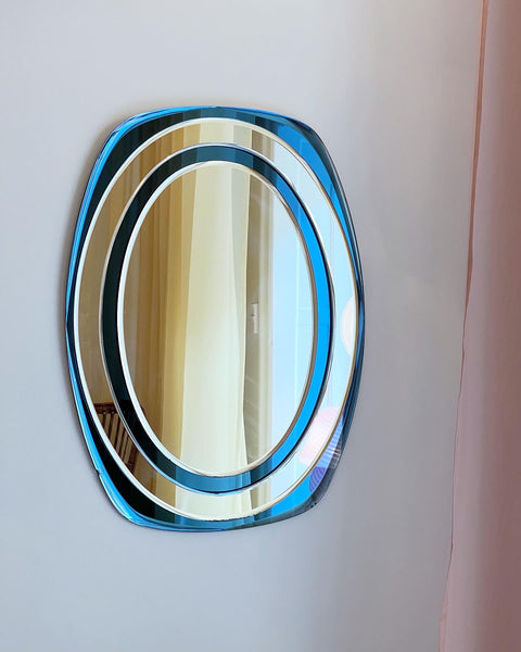 Vintage blue oval double-frame Italian mirror