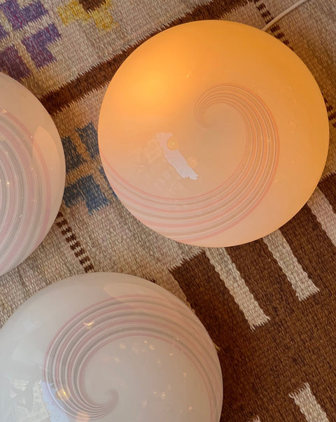 Vintage Murano white/pink swirl ceiling/wall lamp