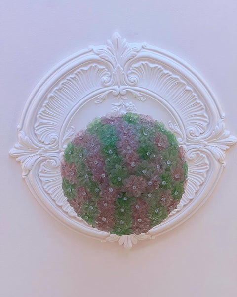 Vintage green/pink Murano flower ceiling/wall lamp (D40)