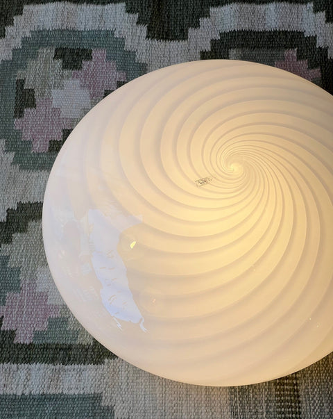 Large vintage Murano white swirl ceiling/wall lamp (D50)
