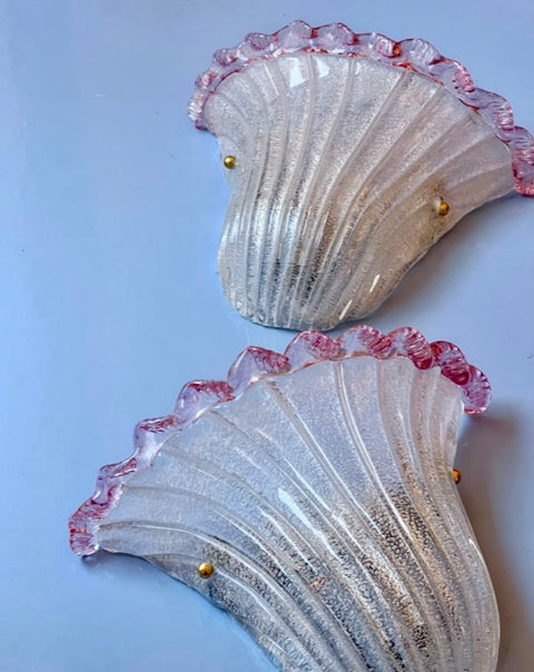 Vintage pink/clear Murano shell wall lamp