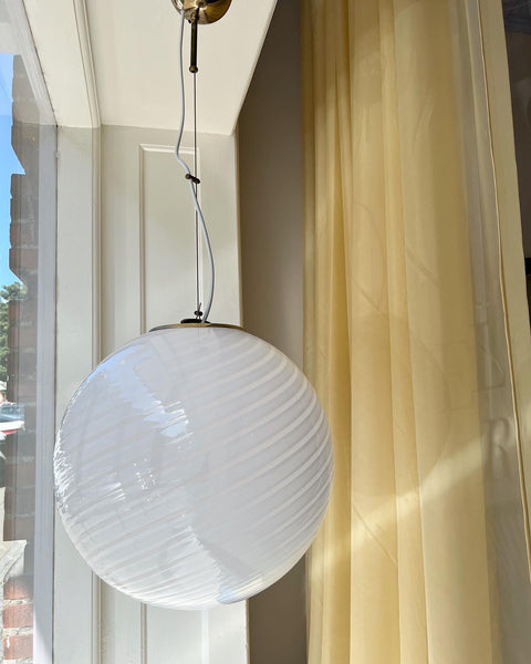 Vintage Murano round white swirl ceiling lamp