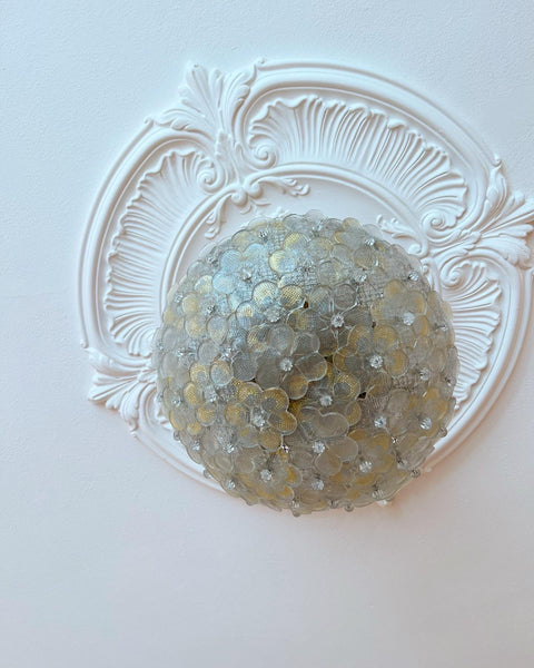 Vintage clear/golden Murano flower ceiling/wall lamp