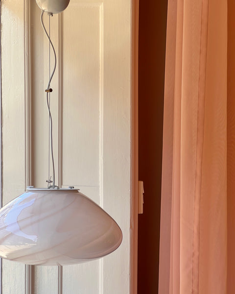 Vintage Murano oval light pink swirl ceiling lamp (D40)