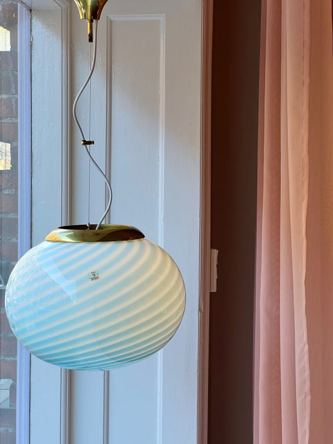 Vintage Murano oval blue swirl ceiling lamp (D40)