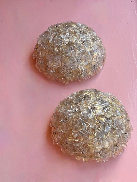 Vintage clear/golden Murano flower ceiling/wall lamp (D27)
