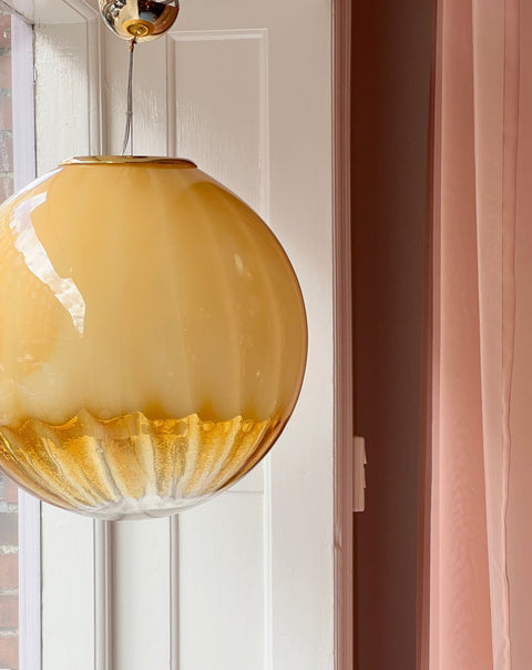 Large vintage golden clear Murano ceiling lamp (D45)