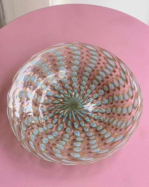 Vintage golden/blue Murano latticino plate/bowl