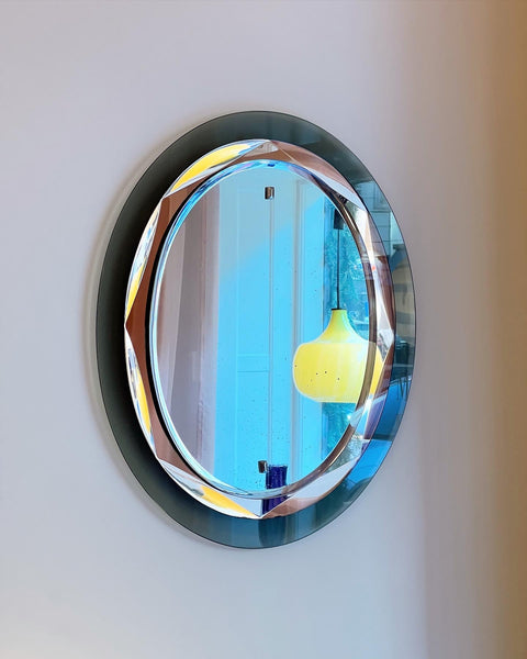 Vintage mirror with rosegold and green glass double frame