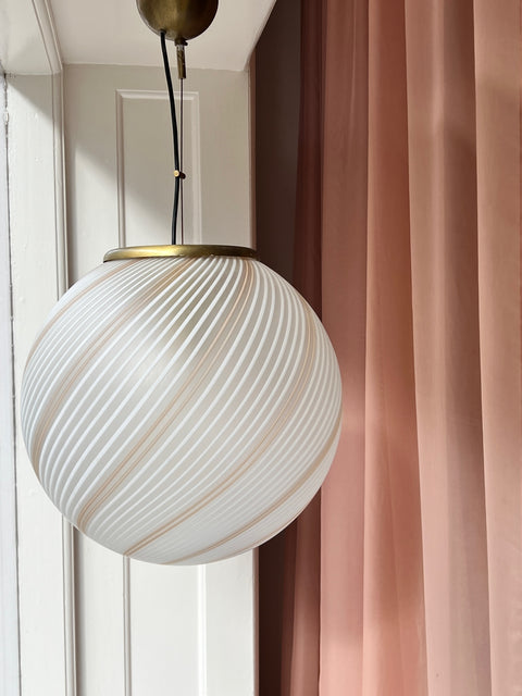 Vintage white/brown/blured Murano swirl ceiling lamp (D40)