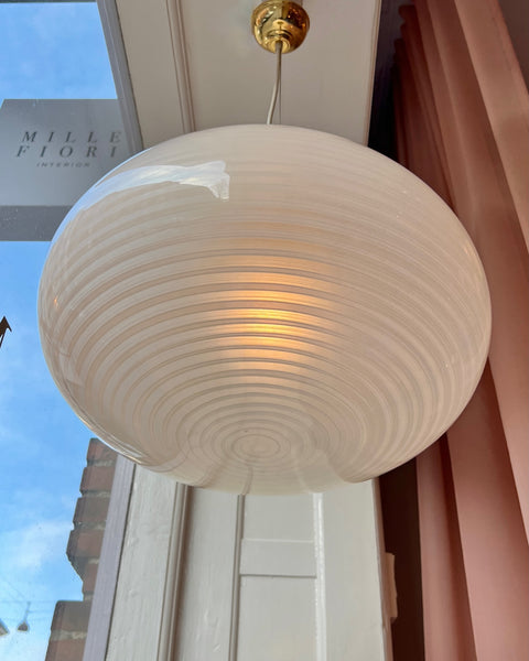 Large vintage oval white / blurred swirl Murano ceiling lamp (D45)