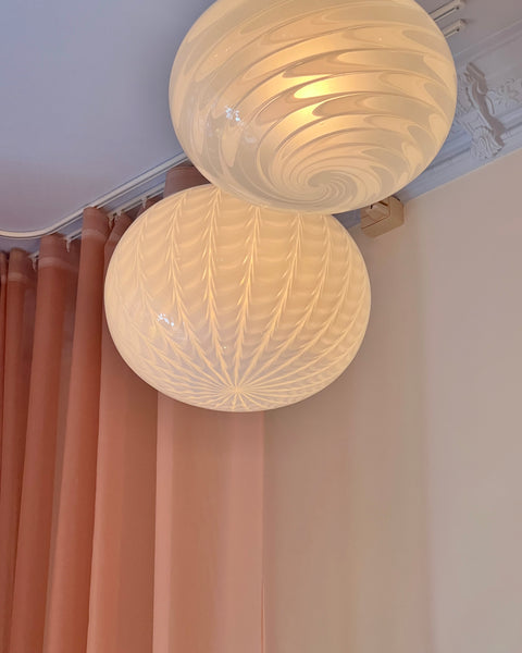 Vintage Murano white pattern oval ceiling lamp (D35)