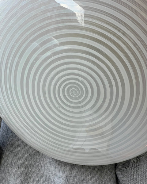 Large vintage oval white / blurred swirl Murano ceiling lamp (D45)
