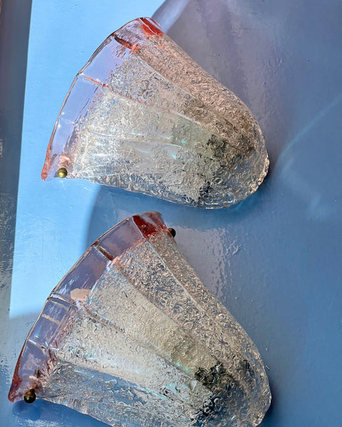 Vintage pink/clear Murano shell wall lamp