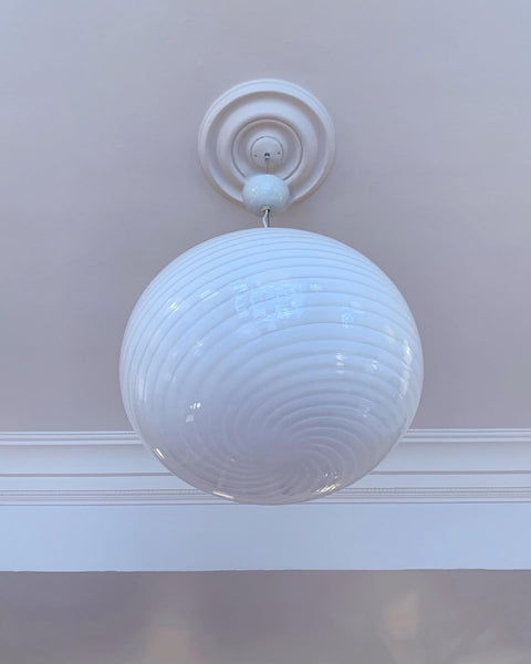 Vintage Murano oval white swirl ceiling lamp (D40)