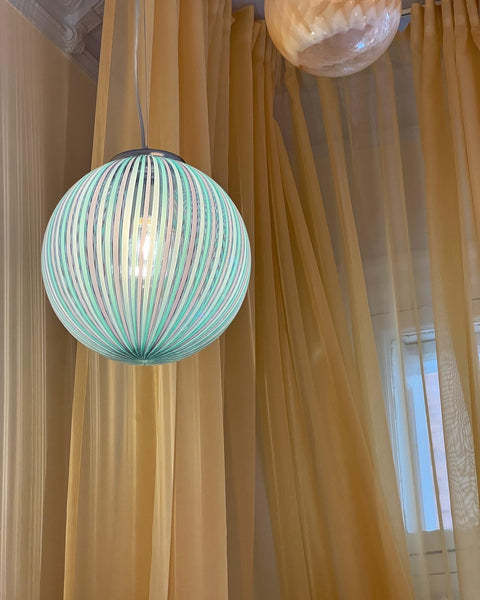 Vintage Murano purple/green vertical stripes ceiling lamp