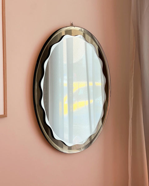 Vintage Italian mirror with smoked brown scalloped frame