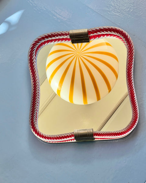 Vintage Italian mirror with red twisted clear glass frame