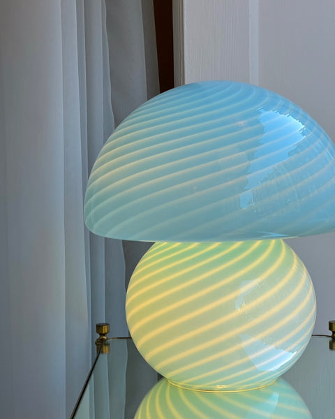 Vintage light blue Murano mushroom table lamp - Large