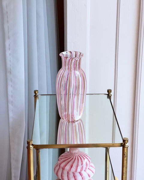 Vintage pink Murano vase with vertical stripes